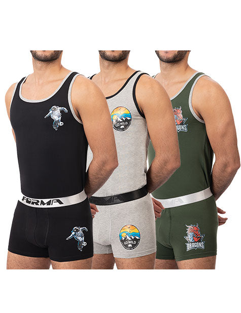 طقم بوكسر مطبوع ليكرا رجالي